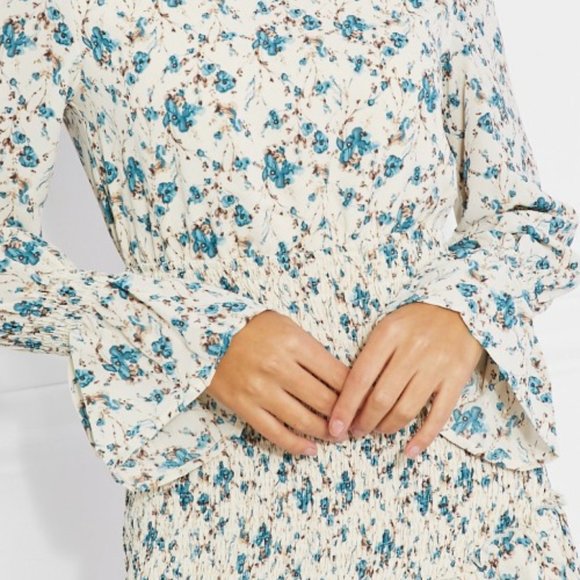 Petal Dew Meadowscape Floral Smocked Mock Neck Mini Dress - Picture 4 of 7